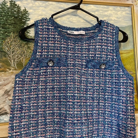 Zara Multicolor Tweed Knit Top NWOT - Picture 2 of 4